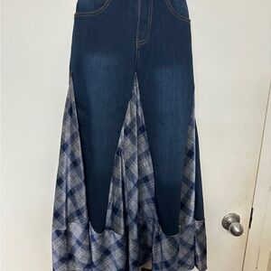 Denim and Plaid Maxi Skirt